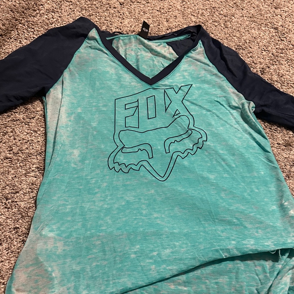 Fox Aqua and Dark Blue V-Neck Shirt